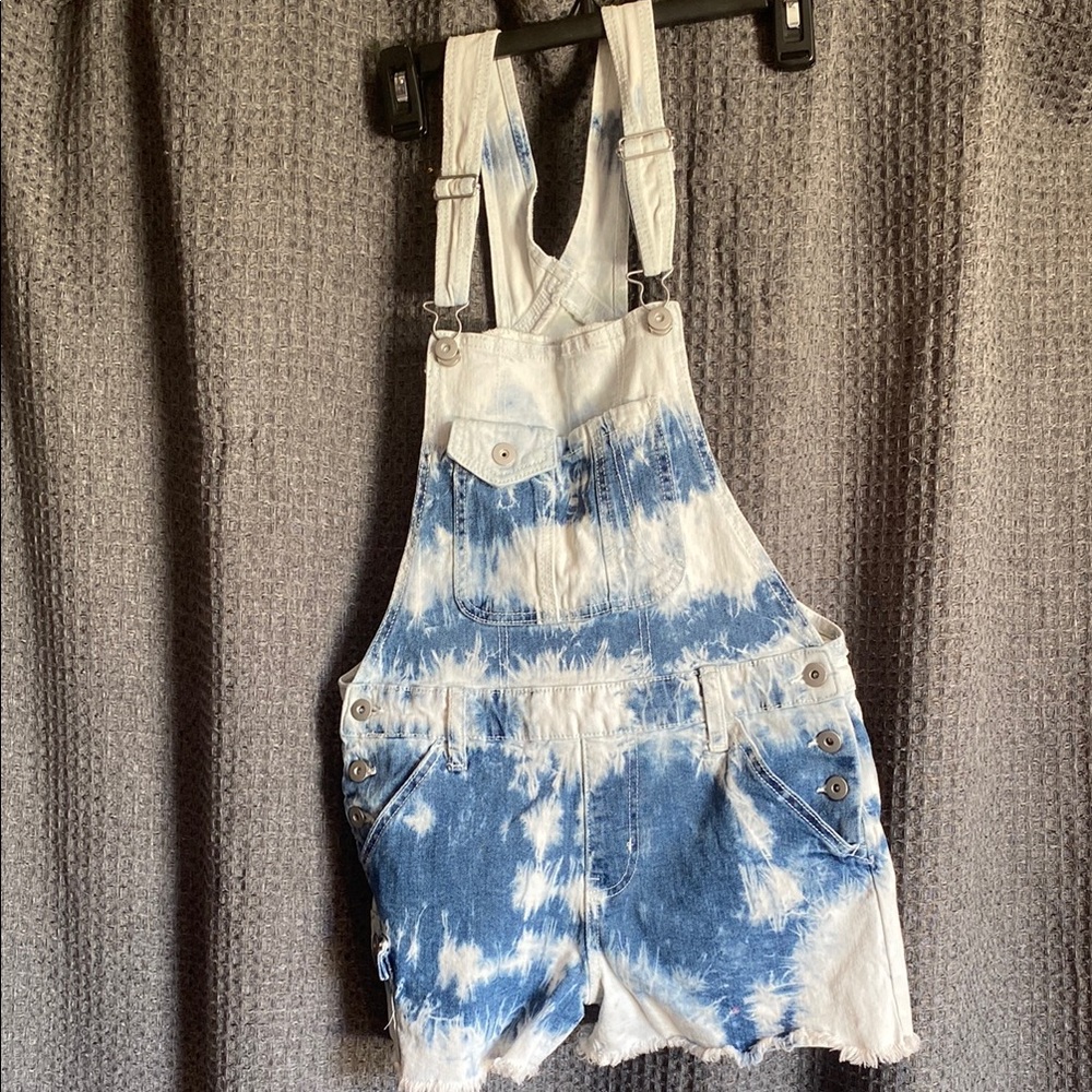 Blue and White Tie-Dye Denim Overalls
